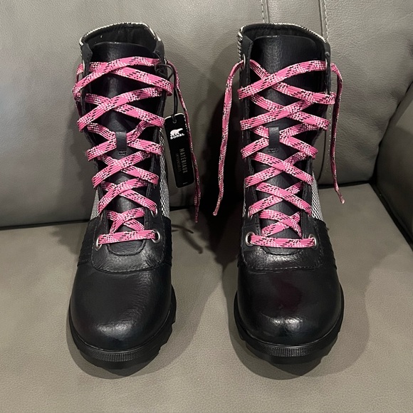 Sorel Black and Pink Houndstooth Combat Boots - Picture 2 of 14
